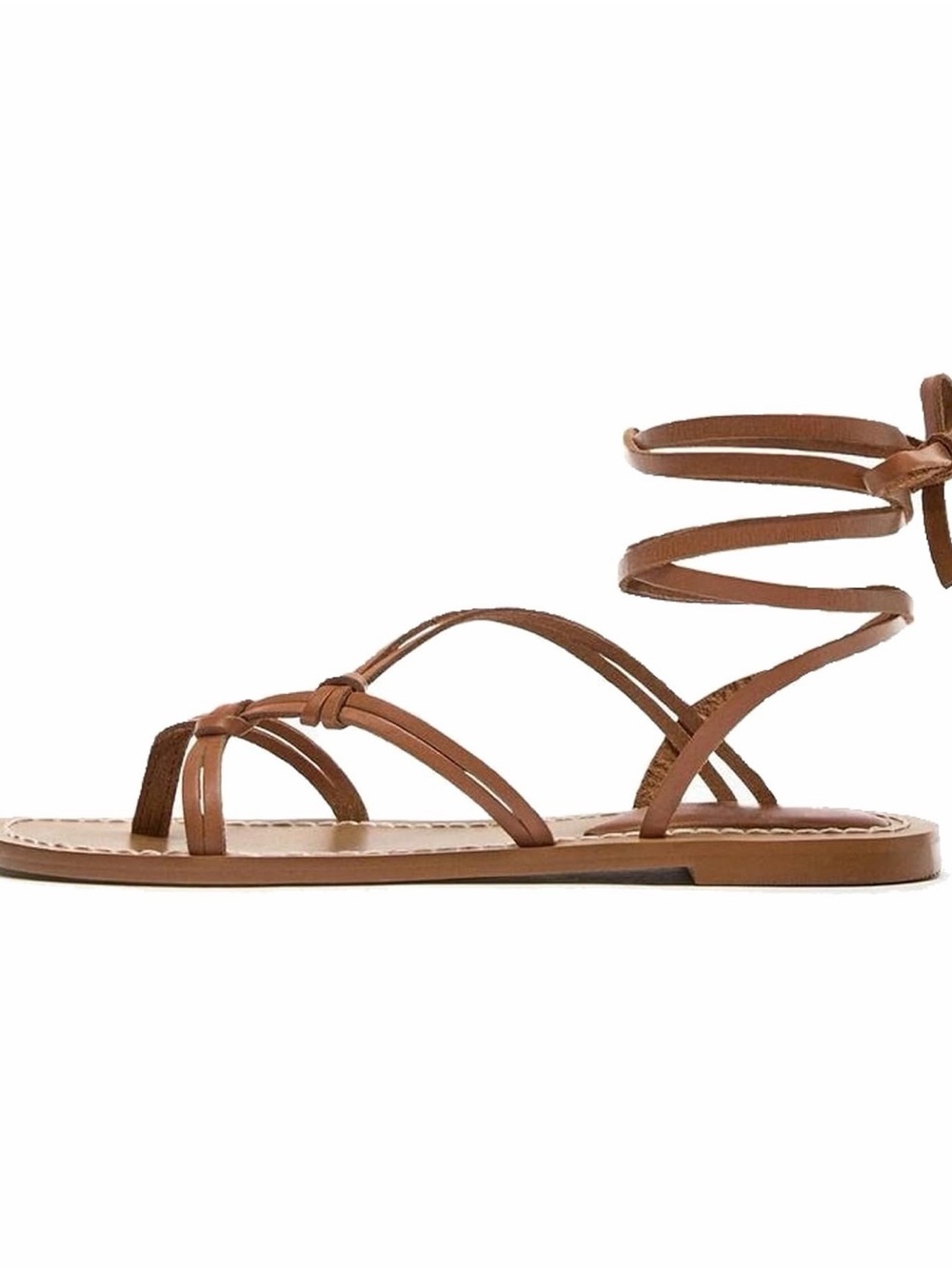 Lace-Up Tan Strappy Flat Sandals